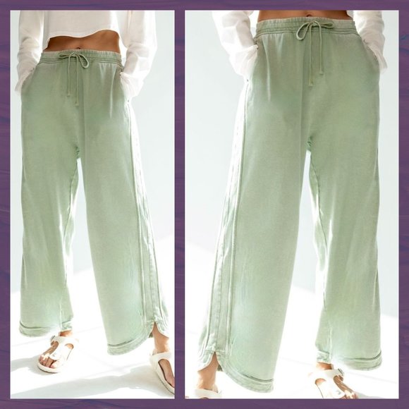 EASEL "So Comfy" Side Seams Scooped Hem Wide Leg Mineral Washed Pants Drawstring - Picture 15 of 16